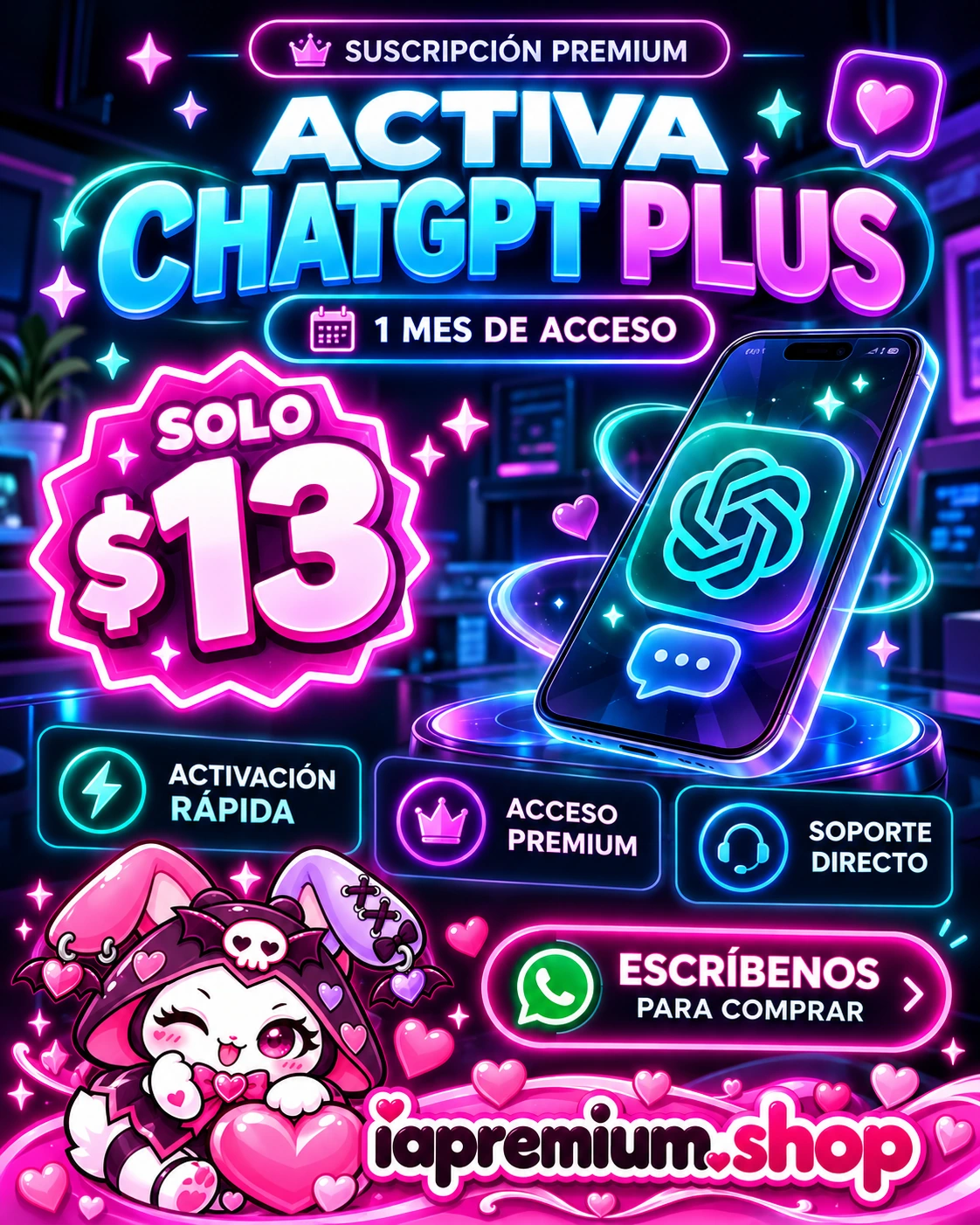 ChatGPT Plus, un mes por 13 dólares