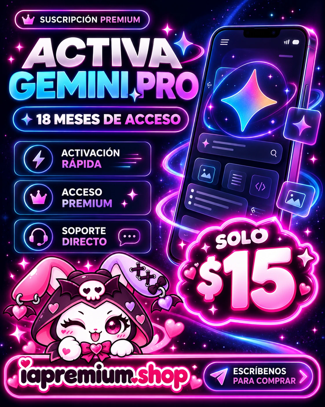 Gemini Pro, 18 meses por 15 dólares